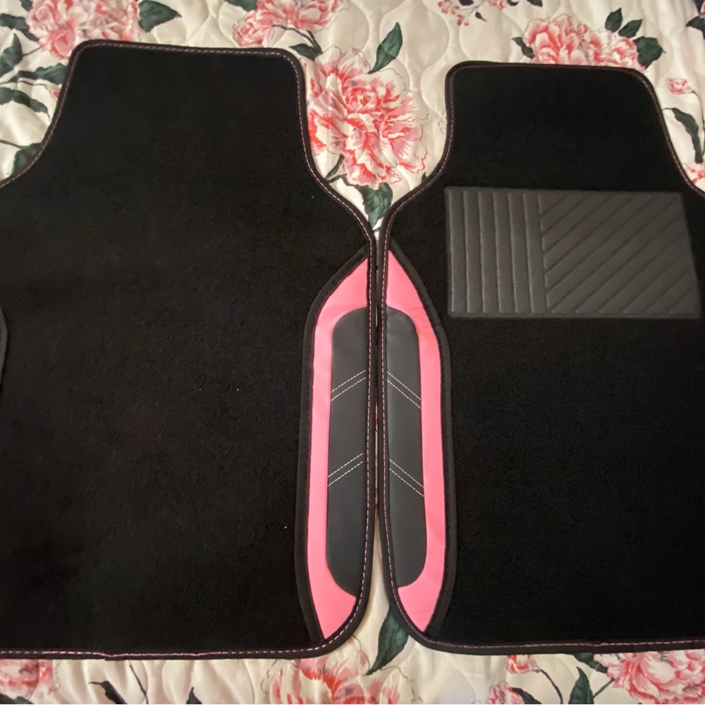 5 piece black and pink car interior accessory set